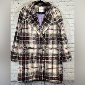 Avec Les Filles Black Purple Plaid Wool Blend Academia Preppy Midi Coat M